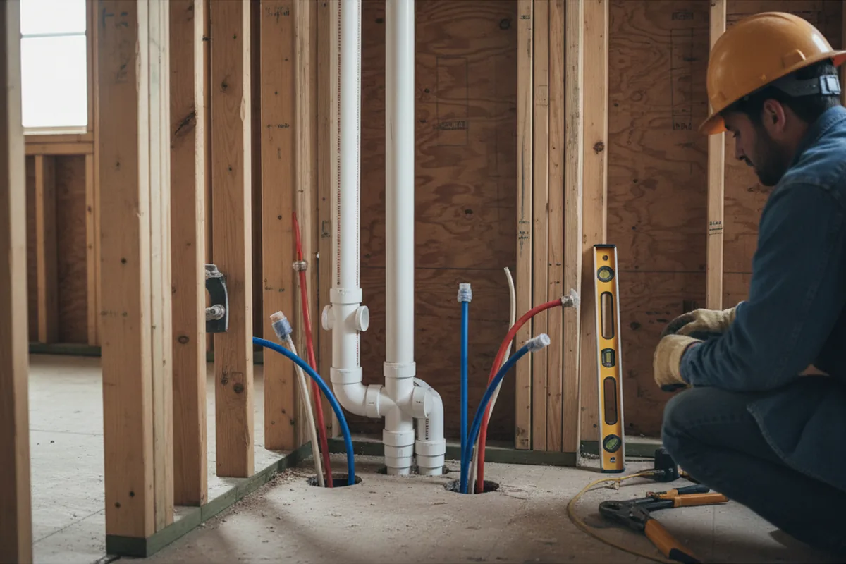 Drain and supply rough-in during Sump Pump Repair in Woodville